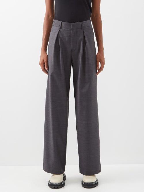 Raey - Wide-leg Wool Trousers - Womens - Dark Grey