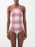 Marysia - Mott Reversible Plaid-print Scalloped Swimsuit - Womens - Red Check