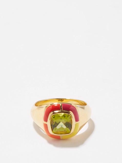 Fry Powers - Darcy Peridot, Enamel & 14kt Gold-vermeil Ring - Womens - Orange Multi