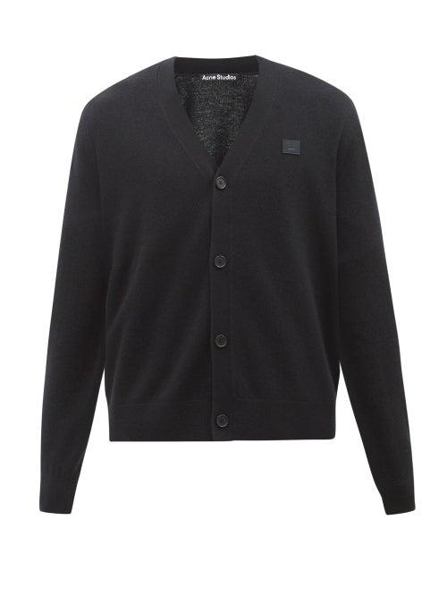 Acne Studios - Face-logo V-neck Wool Cardigan - Mens - Black