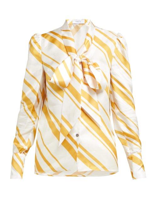 Matchesfashion.com Racil - Agata Tie Neck Blouse - Womens - Yellow White