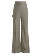 Sara Battaglia Prince Of Wales-checked Ruffle Wool-blend Trousers