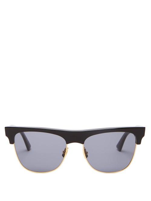 Matchesfashion.com Bottega Veneta - D-frame Acetate And Metal Sunglasses - Mens - Black