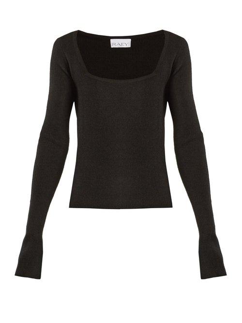 Matchesfashion.com Raey - Square Neck Ribbed Cashmere Sweater - Womens - Black