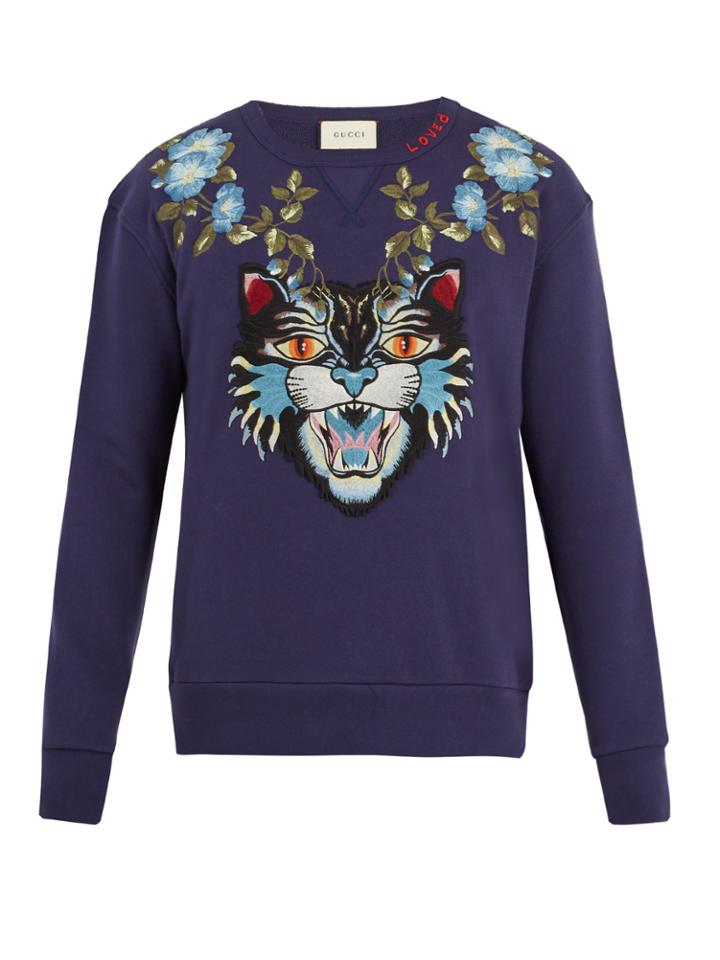 Gucci Angry Cat-appliqu Cotton Sweatshirt