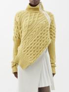 Sacai - Asymmetric Cable-knit Zip Sweater - Womens - Green