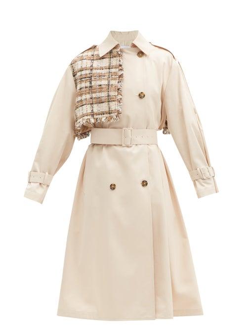Matchesfashion.com Msgm - Boucl-panel Cotton-gabardine Trench Coat - Womens - Beige