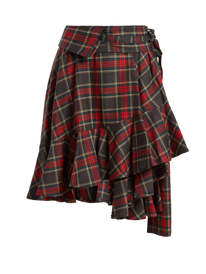 Junya Watanabe Tartan-checked Ruffled-hem Wool Skirt