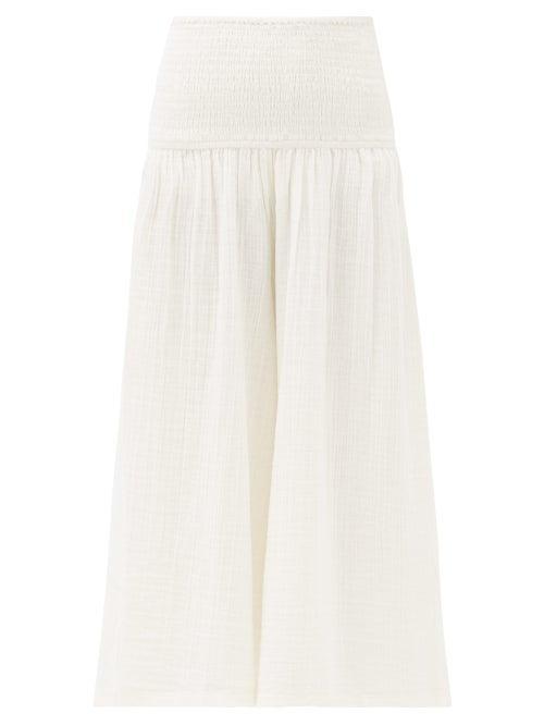 Matchesfashion.com Anaak - Anneka Smocked Cropped Cotton Trousers - Womens - Ivory