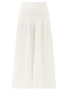 Matchesfashion.com Anaak - Anneka Smocked Cropped Cotton Trousers - Womens - Ivory