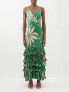Johanna Ortiz - Bailanso Sola Printed Silk-georgette Dress - Womens - Green Print