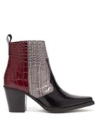 Matchesfashion.com Ganni - Callie Crocodile Effect Leather Ankle Boots - Womens - Black Multi