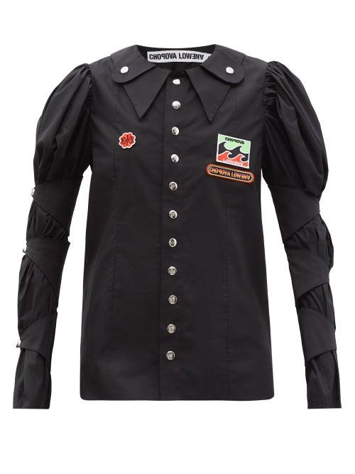 Chopova Lowena - Wax Patched Cotton-poplin Blouse - Womens - Black