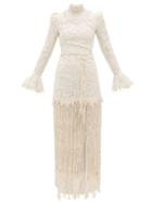 Matchesfashion.com Zimmermann - Wavelength Seashell Fringed Silk Gown - Womens - Ivory