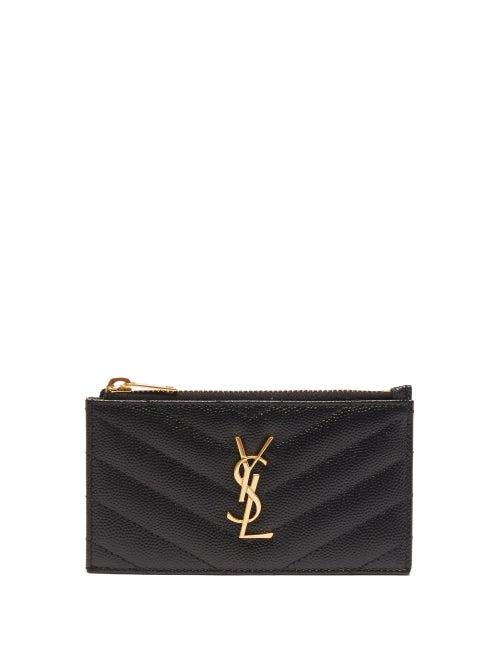 Saint Laurent - Ysl-plaque Zipped Quilted-leather Cardholder - Womens - Black