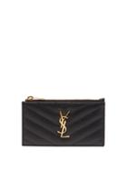 Saint Laurent - Ysl-plaque Zipped Quilted-leather Cardholder - Womens - Black