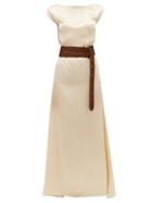 Matchesfashion.com Albus Lumen - Inez Boat Neck Belted Silk Satin Dress - Womens - Beige