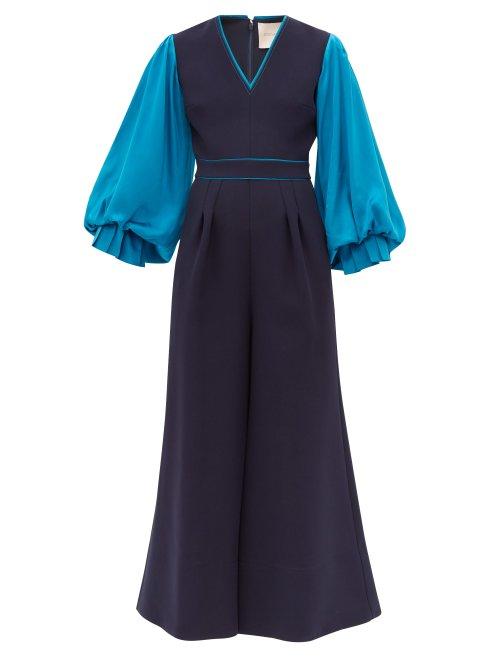 Matchesfashion.com Roksanda - Tenka Balloon Sleeve Cady Jumpsuit - Womens - Navy Multi