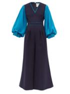 Matchesfashion.com Roksanda - Tenka Balloon Sleeve Cady Jumpsuit - Womens - Navy Multi