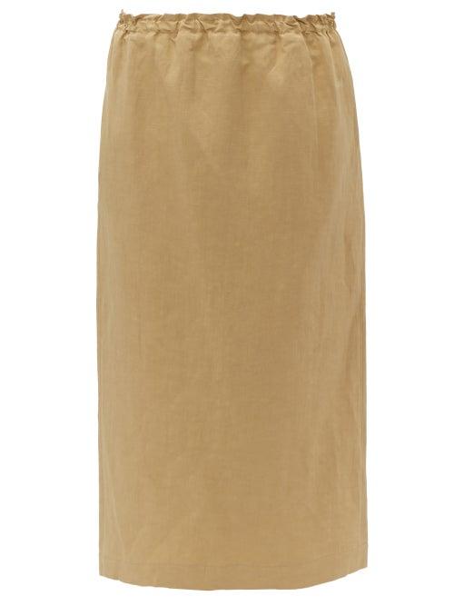Matchesfashion.com Raey - Elasticated Waist Silk Blend Midi Skirt - Womens - Tan