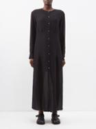 Le Kasha - Pinus Buttoned Organic-silk Seersucker Midi Dress - Womens - Black