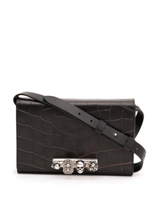 Alexander Mcqueen - Four Ring Crocodile-effect Leather Cross-body Bag - Mens - Black
