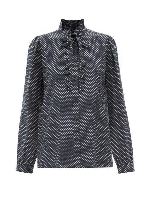 Nili Lotan - Miera Ruffled Polka-dot Silk Blouse - Womens - Navy White