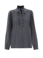 Nili Lotan - Miera Ruffled Polka-dot Silk Blouse - Womens - Navy White