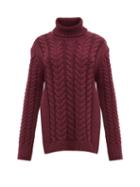 Matchesfashion.com Tibi - Cutout Back Cable Knit Wool Blend Sweater - Womens - Burgundy