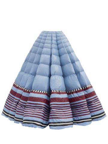 Matchesfashion.com 1 Moncler Pierpaolo Piccioli - Striped-hem Pleated Down-filled Maxi Skirt - Womens - Blue Multi