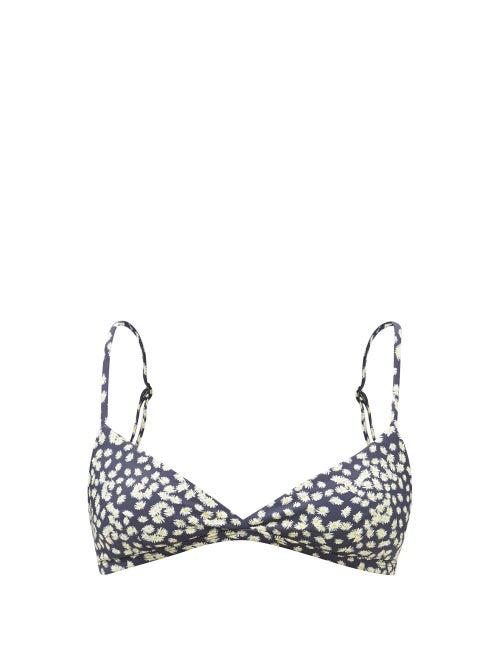 Matteau - The Tri Crop Floral-print Bikini Top - Womens - Navy Floral