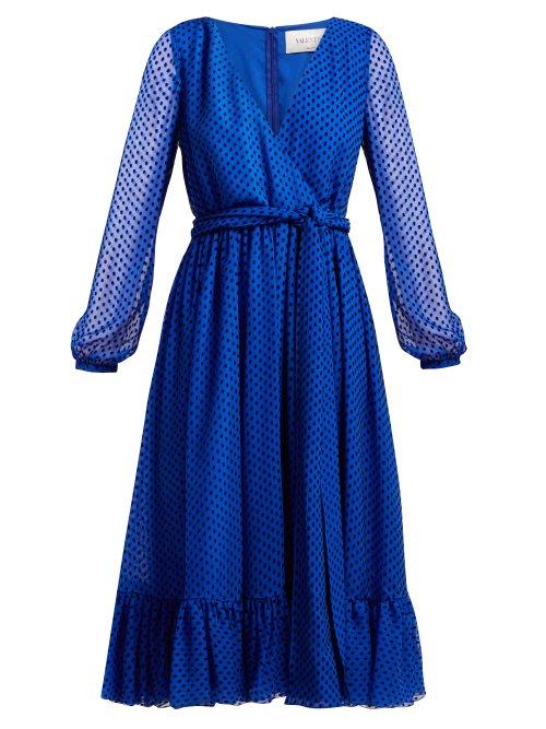 Matchesfashion.com Valentino - Polka Dot Silk Blend Dress - Womens - Blue Print