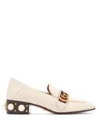 Matchesfashion.com Gucci - Faux Pearl Embellished Leather Loafers - Womens - White