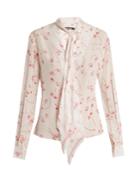 Rockins Popcorn-print Pussy-bow Silk Shirt