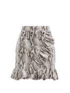 Matchesfashion.com Msgm - Ruffled Python Effect Patent Mini Skirt - Womens - Beige Multi