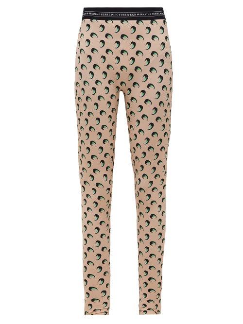 Matchesfashion.com Marine Serre - Crescent Moon-print Stretch-jersey Leggings - Womens - Beige Multi