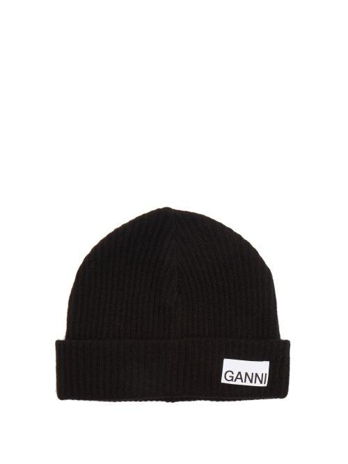 Matchesfashion.com Ganni - Logo-patch Ribbed Wool-blend Beanie - Womens - Black
