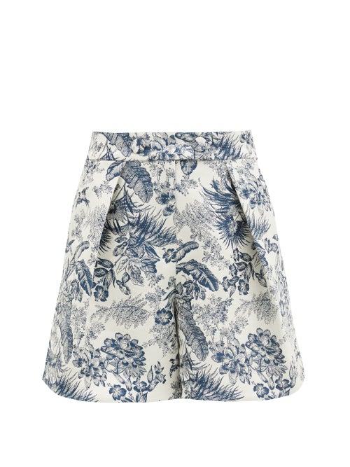 Matchesfashion.com Erdem - Howard Toile De Jouy-jacquard Twill Shorts - Womens - Cream Navy