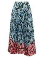 Matchesfashion.com Mary Katrantzou - Uni Rose-print Pleated Crepe Midi Skirt - Womens - Blue Multi