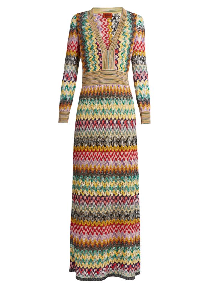 Missoni Long-sleeved V-neck Crochet-knit Gown