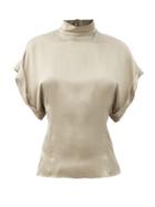 Matchesfashion.com Raey - High-neck Fold-sleeve Silk-satin Top - Womens - Grey
