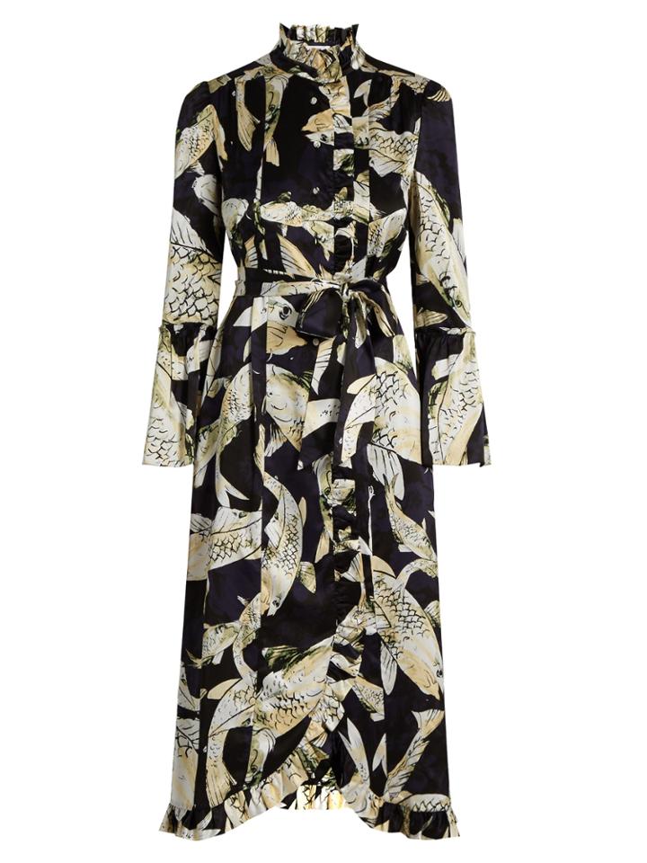 Erdem Siren Hiro Pond-print Silk-satin Dress