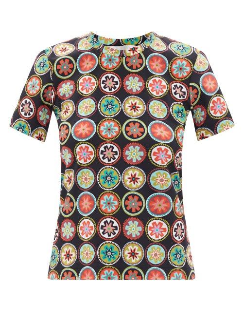 Ladies Activewear La Doublej - Claire Coin-print Performance T-shirt - Womens - Navy Print