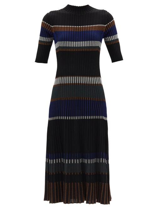 Ladies Rtw Proenza Schouler - High-neck Lurex-striped Midi Dress - Womens - Black Multi