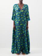 La Doublej - Printed Silk-twill Kaftan Dress - Womens - Green Print