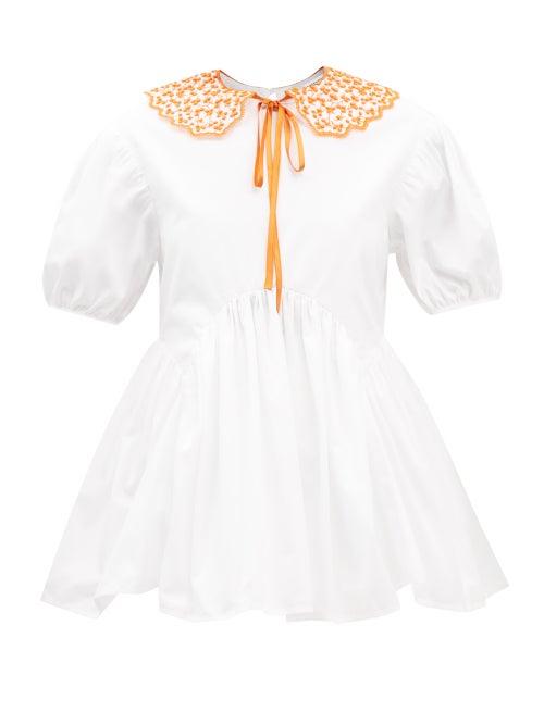 Cecilie Bahnsen - Mie Embroidered-collar Cotton-poplin Blouse - Womens - White