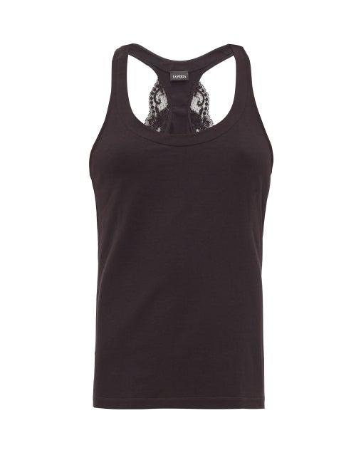Ladies Lingerie La Perla - Souple Lace-trimmed Jersey Tank Top - Womens - Black