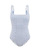Ladies Beachwear Heidi Klein - Mykonos Tie-back Geometric-jacquard Swimsuit - Womens - Blue Print