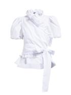 Matchesfashion.com Alexachung - Puffed Sleeve Ruffled Cotton Wrap Top - Womens - White