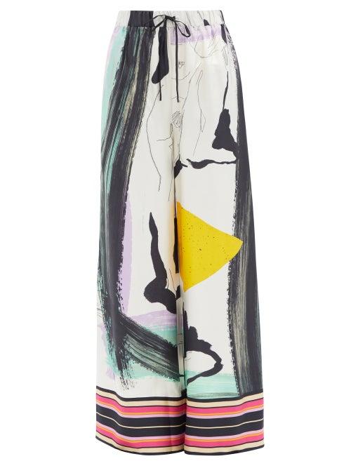 Ladies Rtw Roksanda - Callata Abstract-print Silk Wide-leg Trousers - Womens - White Multi